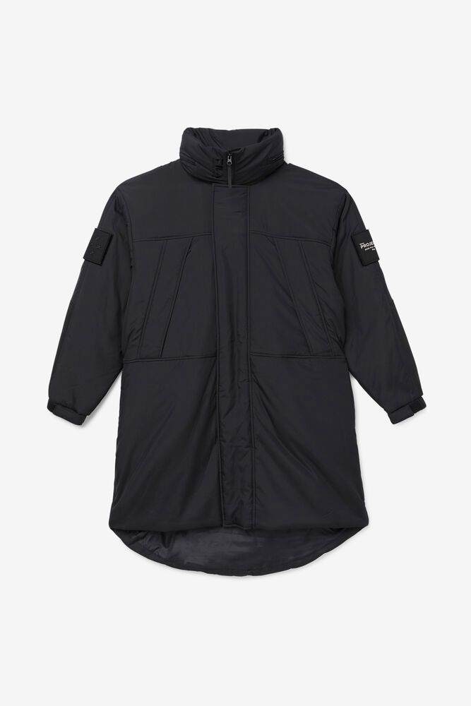 Fila Project 7 Long Padded Black Jacket Mens - NZ 72698-IEPV